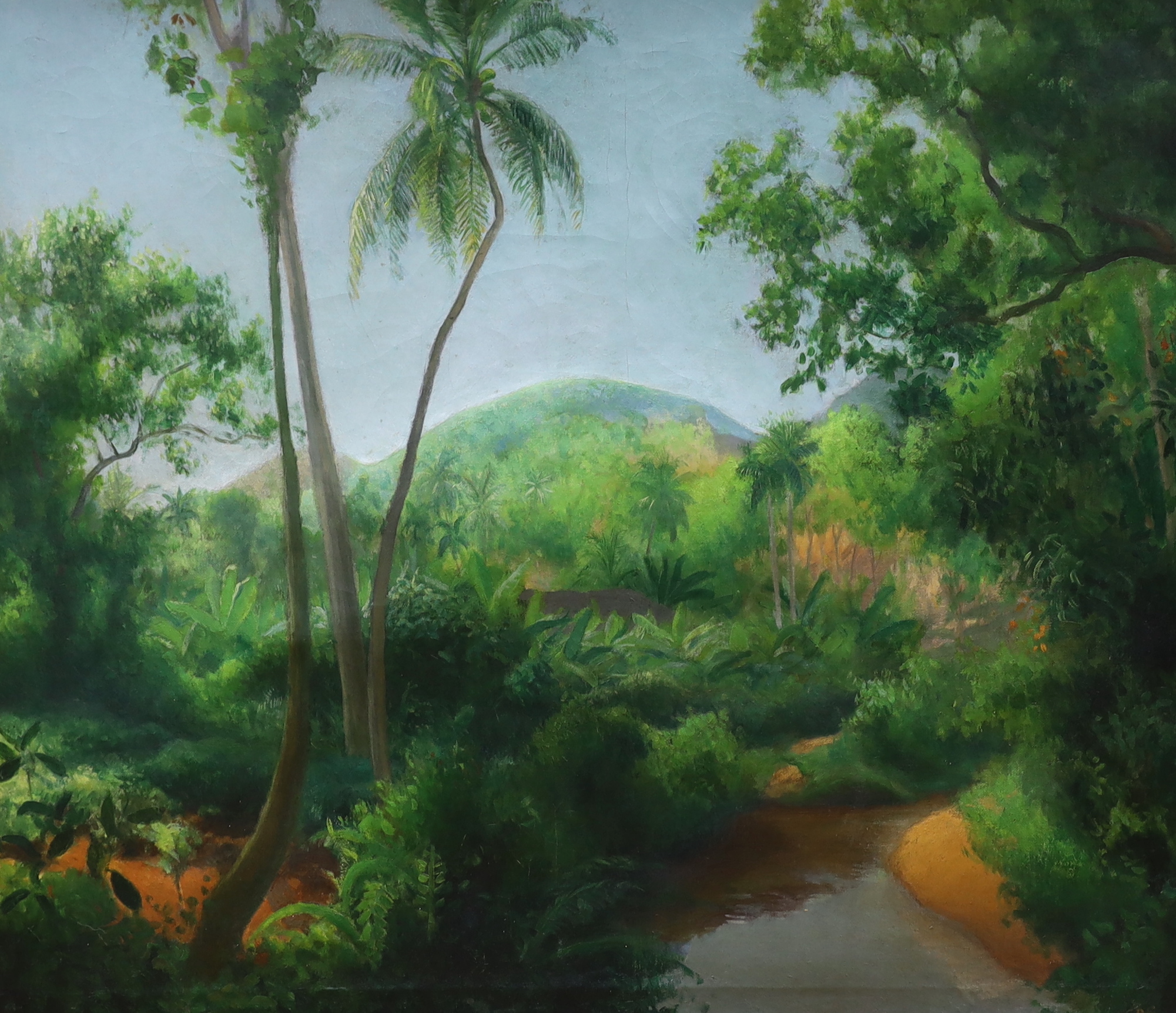 Brooke Haylar (contemporary), two oils on canvas, Mountainous jungle landscapes, one signed, largest 64 x 56cm
